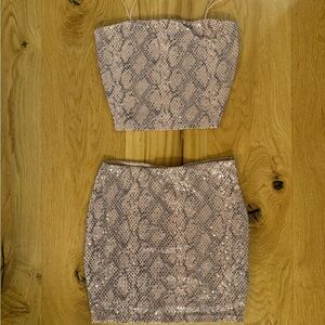 NWT Rose Gold Sequin Snake Print Skirt Set